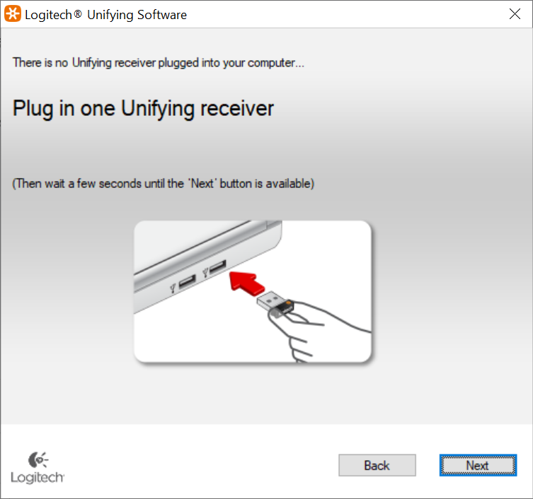 เสียบตัวรับสัญญาณ Unifying ที่ USB